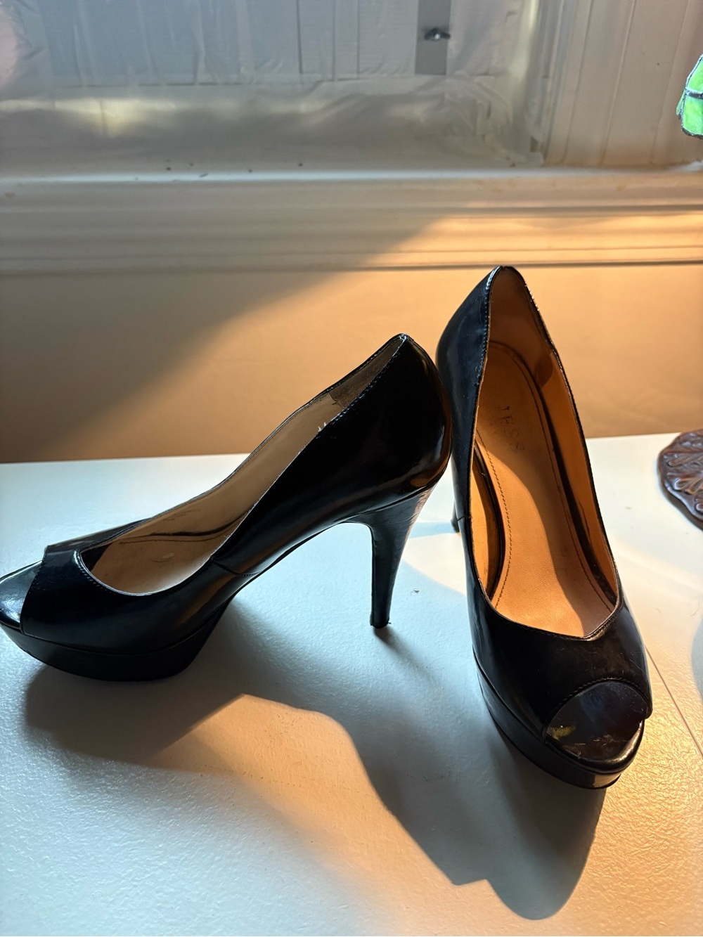 Guess Black Patent Peep-Toe High Heels